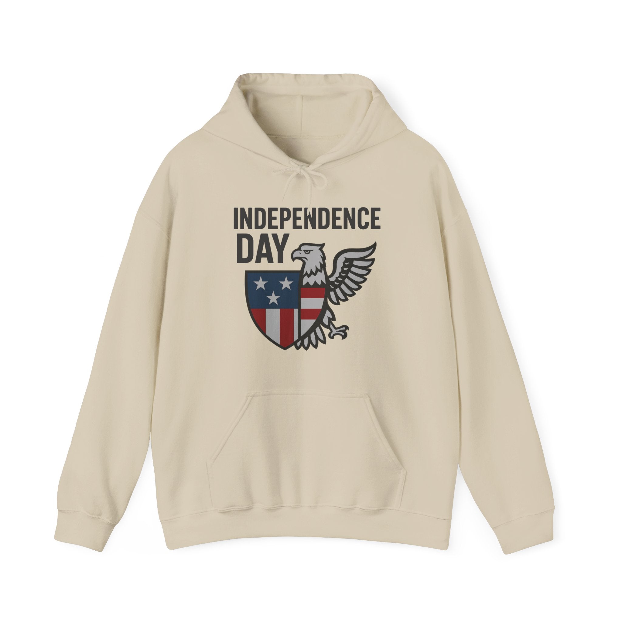 Beige hoodie with 'Independence Day' and eagle design on a white background