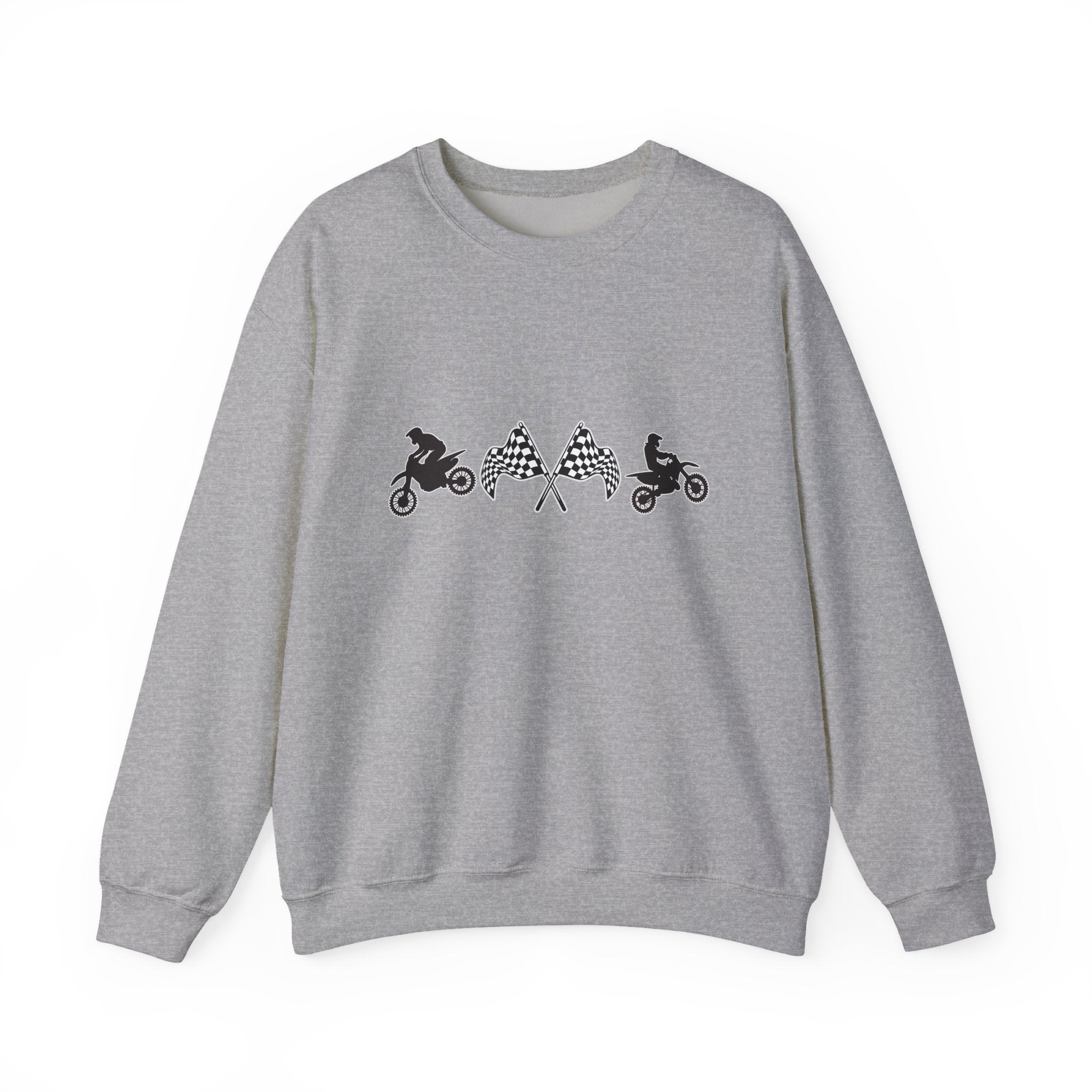 Gray sweatshirt with graphic design on a white background