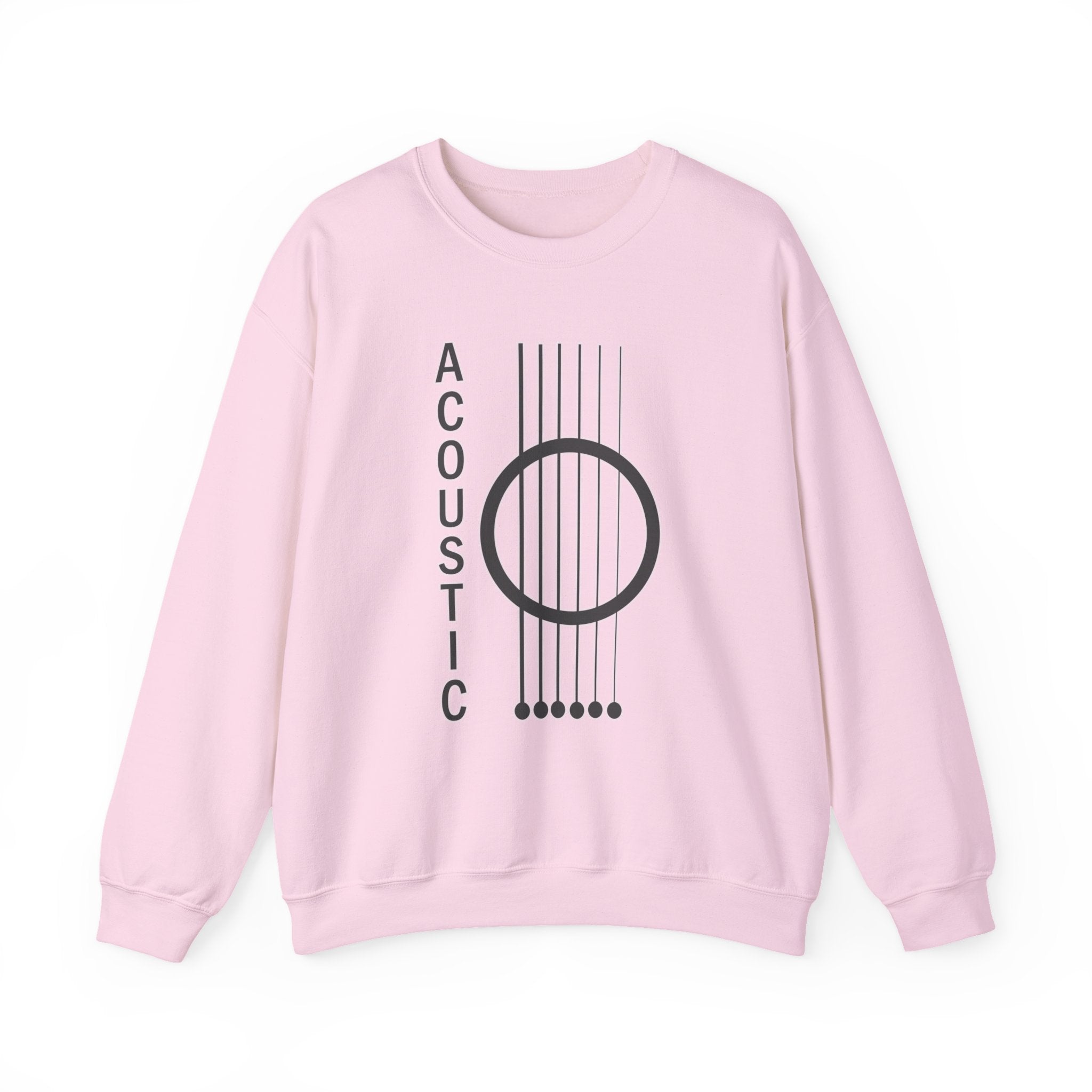 Light pink sweatshirt with acoustic guitar design and 'Acoustic' text on a white background