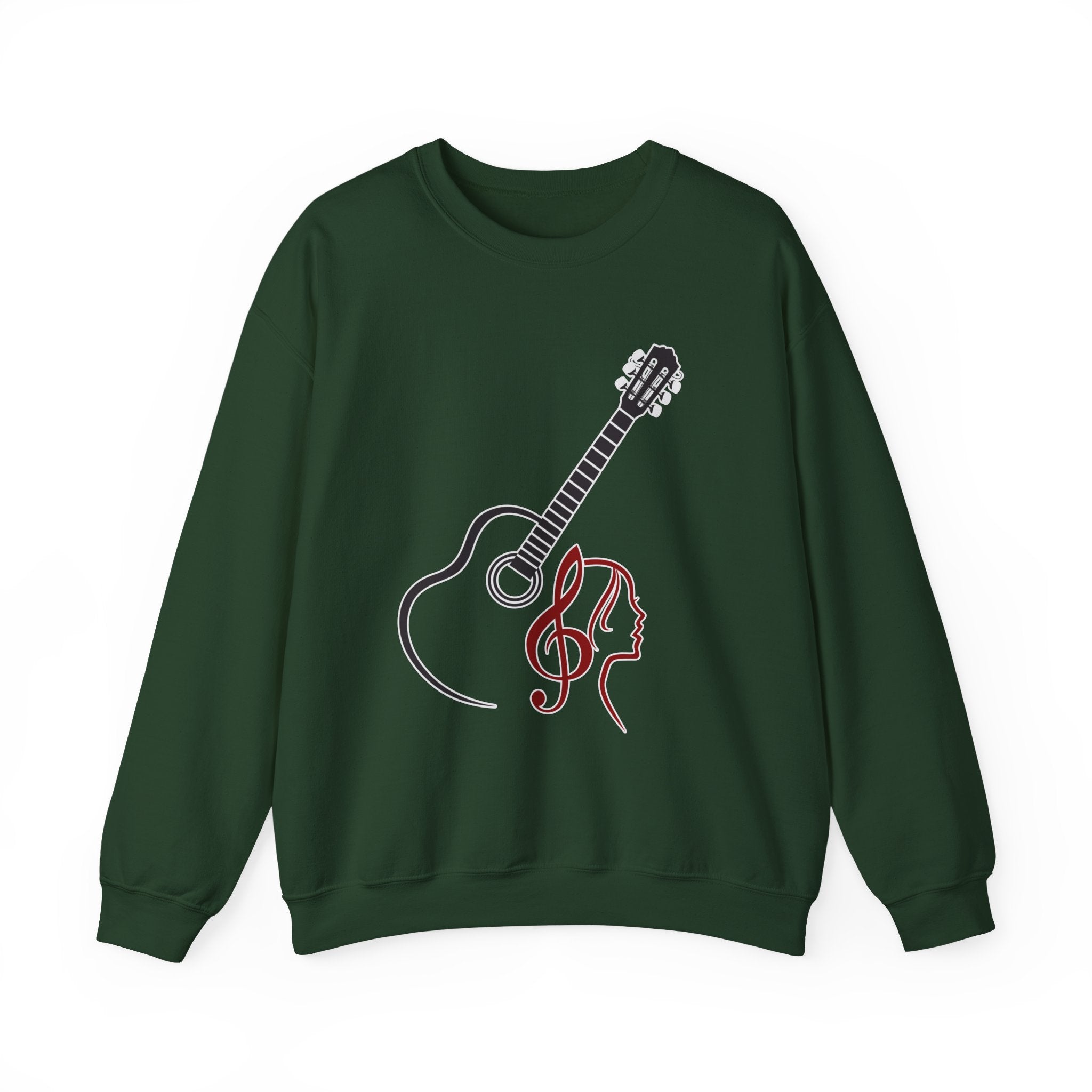 Forest green sweatshirt with a graphic design on a white background