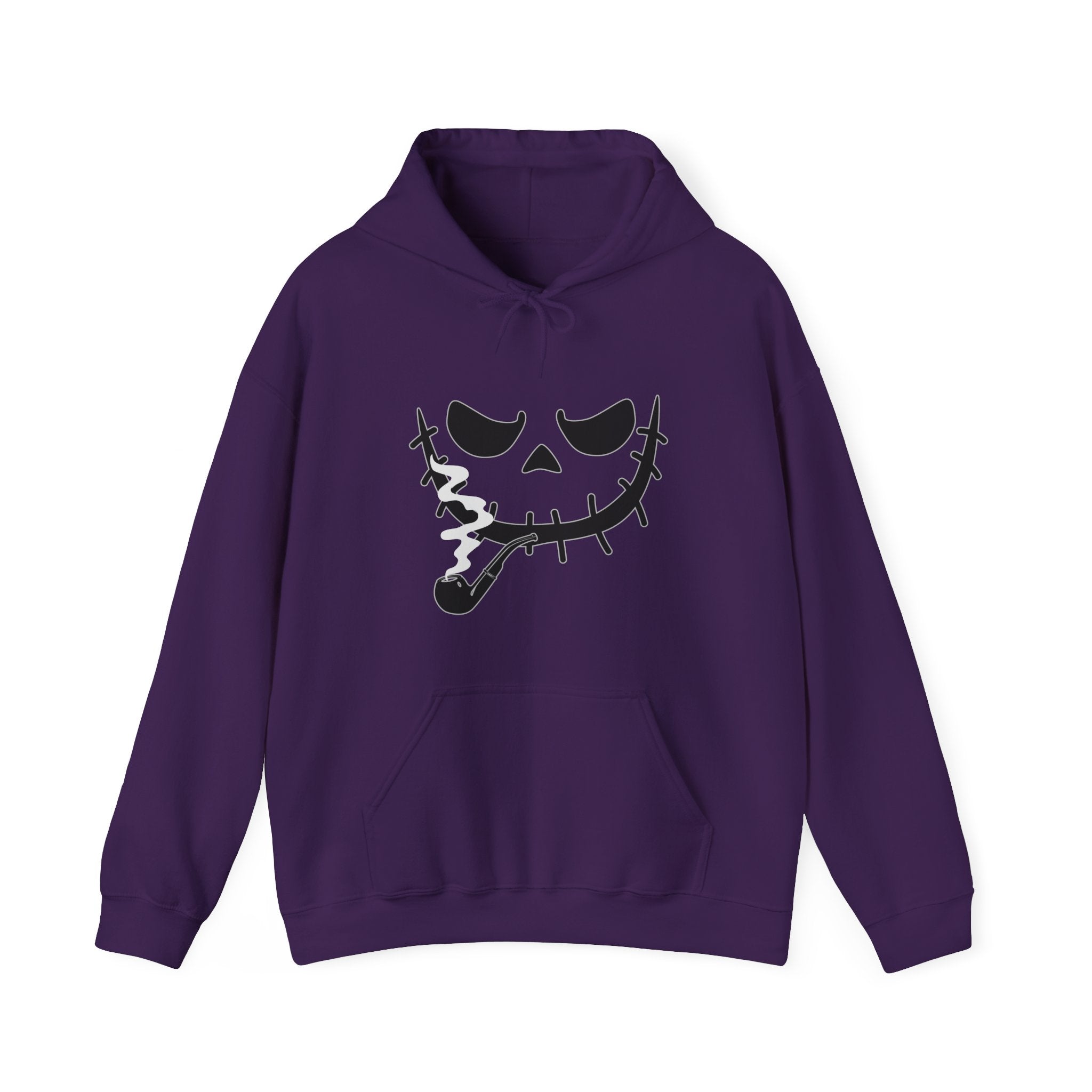 Purple hoodie with a black graphic design on a white background