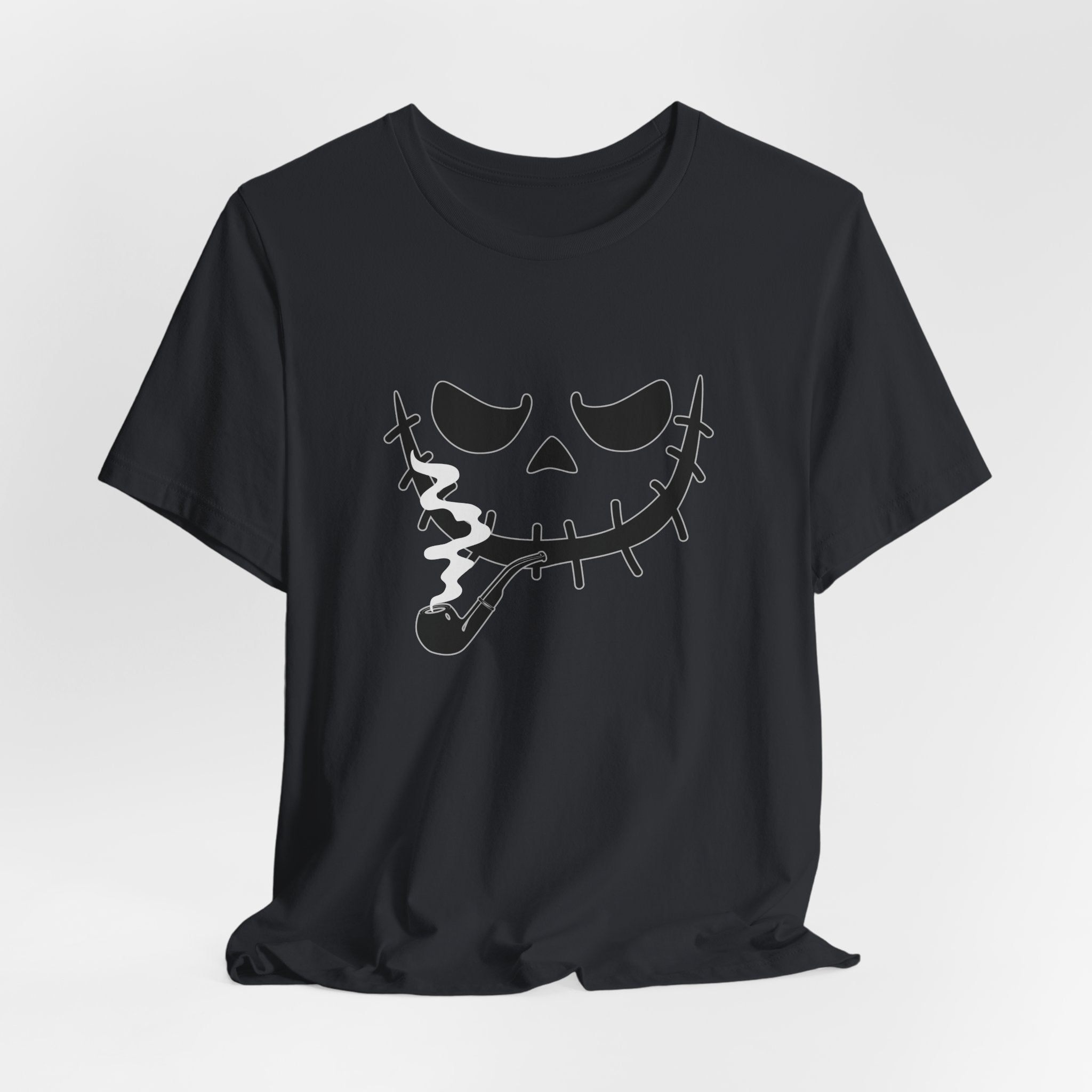 Vintage black t-shirt featuring smoking scary monster graphics on a light gray background