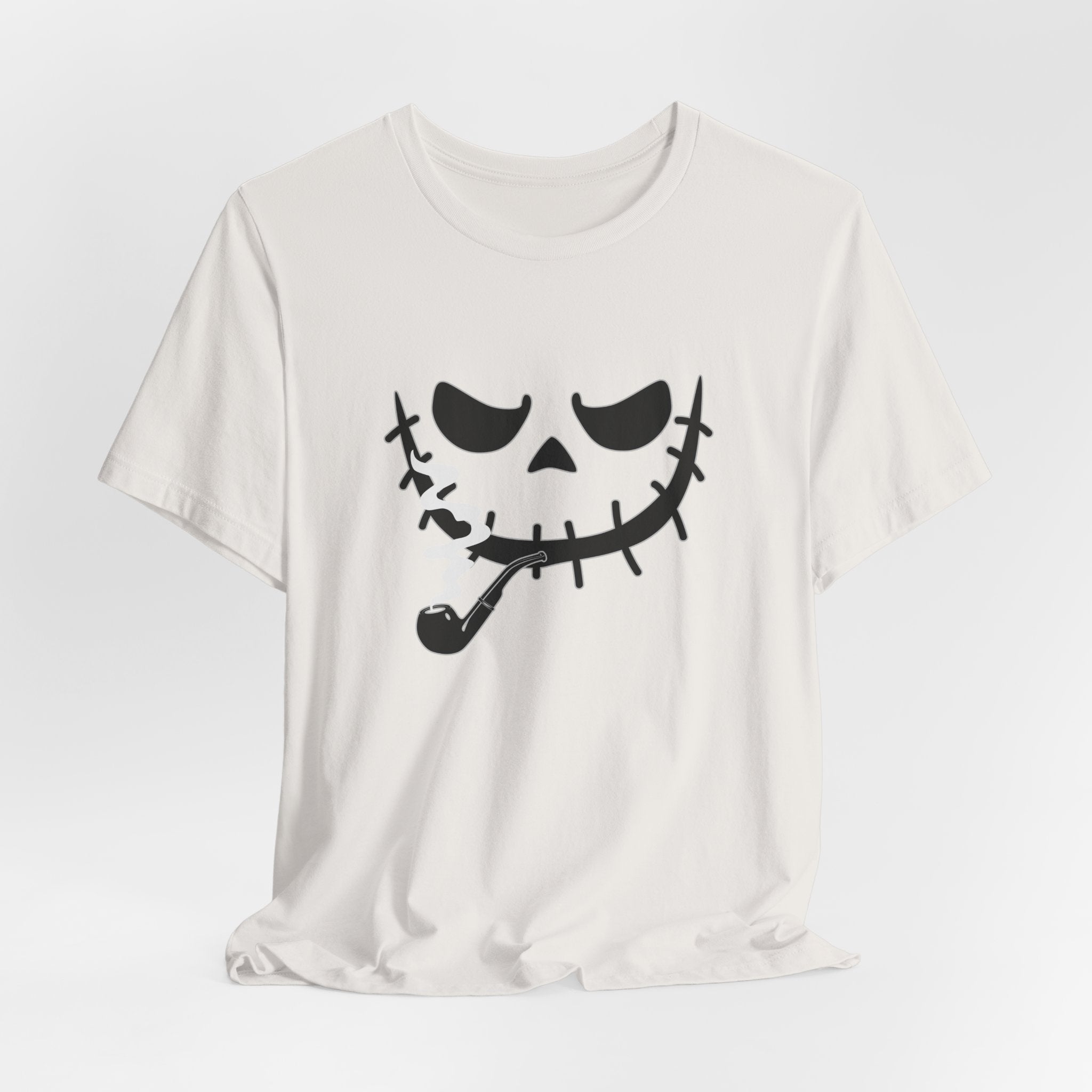 Vintage white t-shirt featuring smoking scary monster graphics on a light gray background