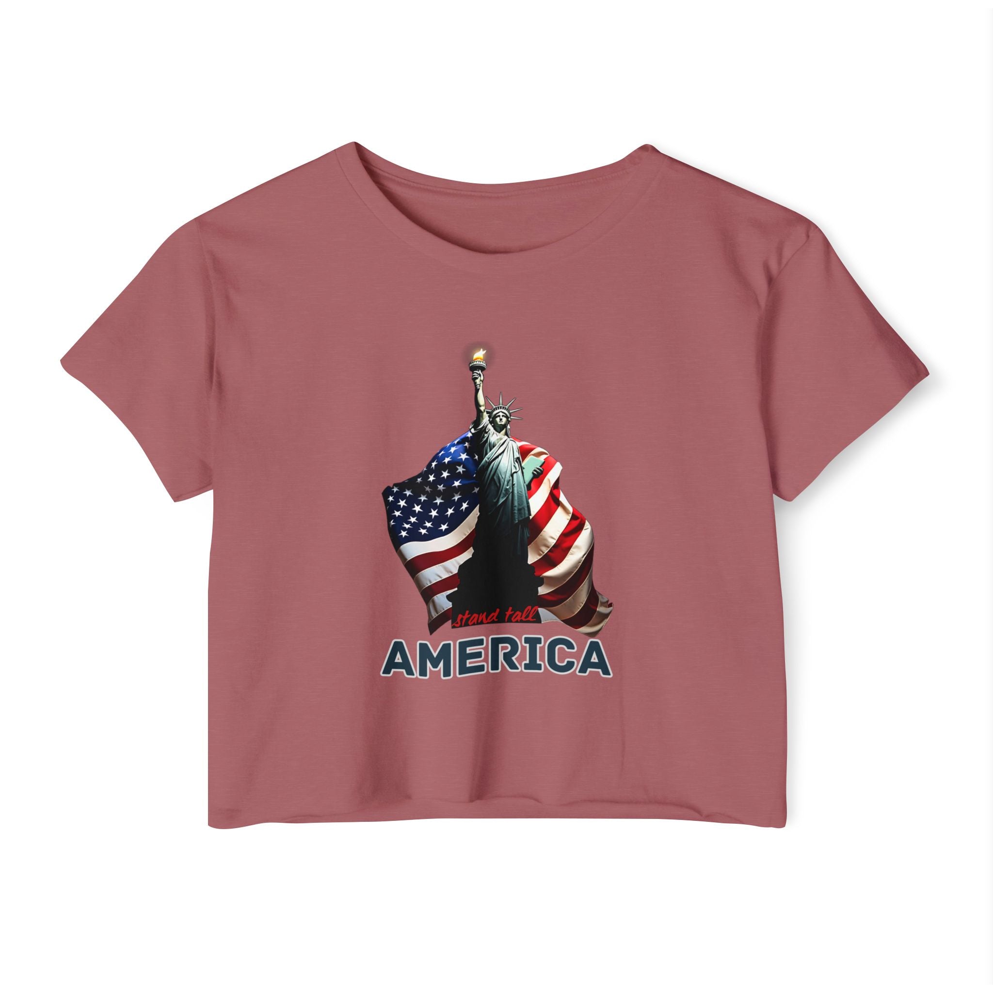 Smoked paprika t-shirt with Statue of Liberty and American flag design on a white background