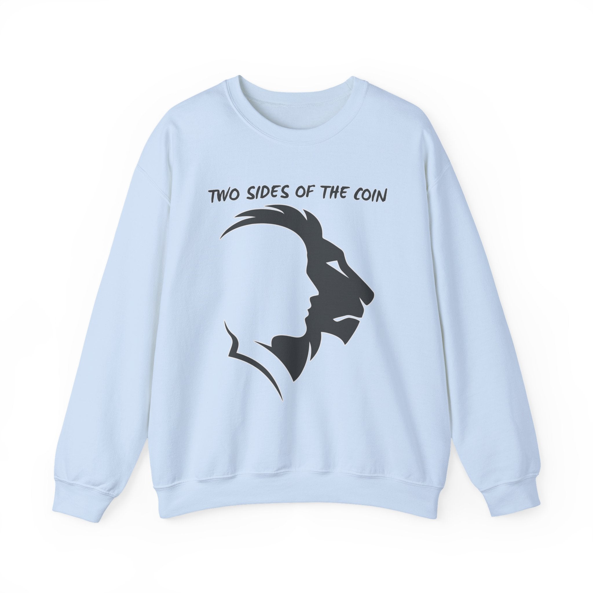 Light blue sweatshirt with black silhouette and text on a white background