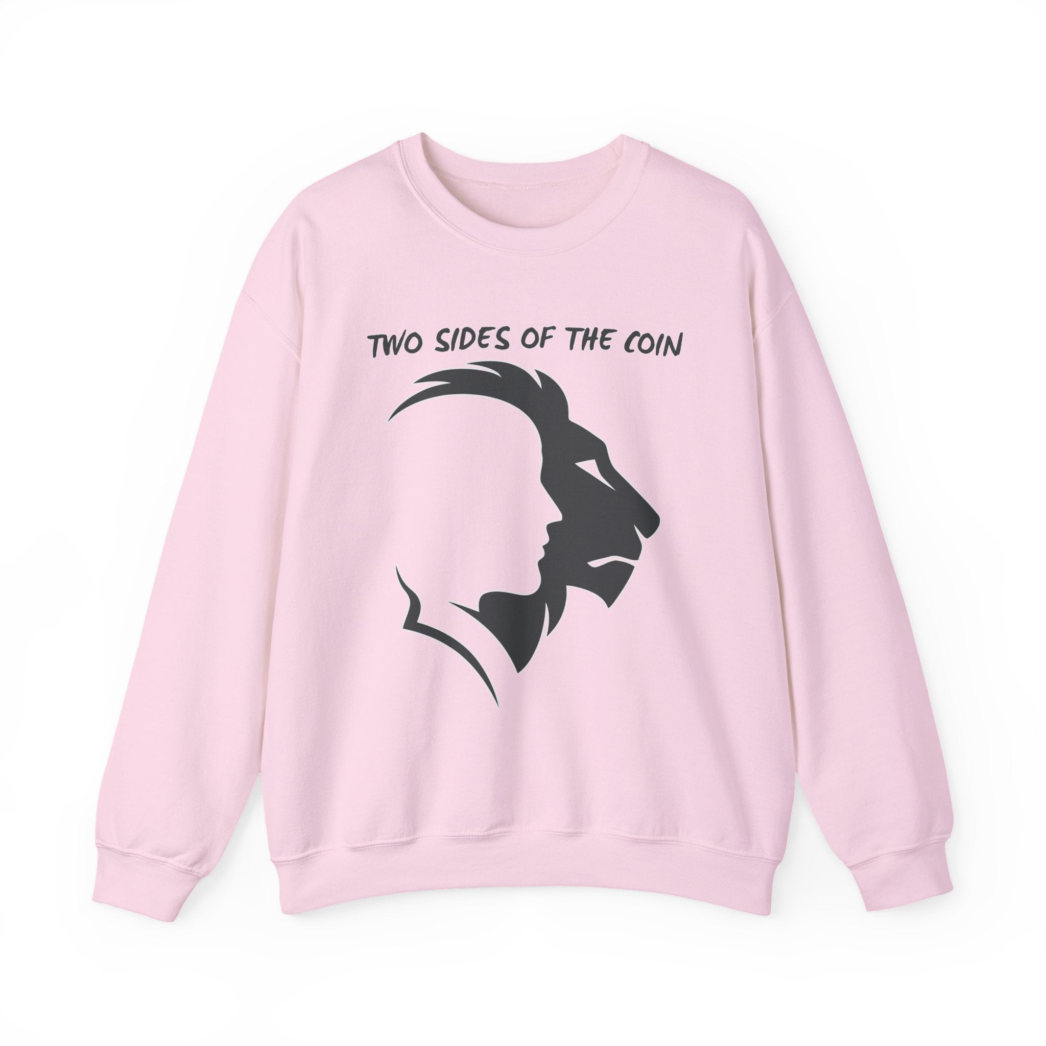 Light pink sweatshirt with black silhouette and text on a white background