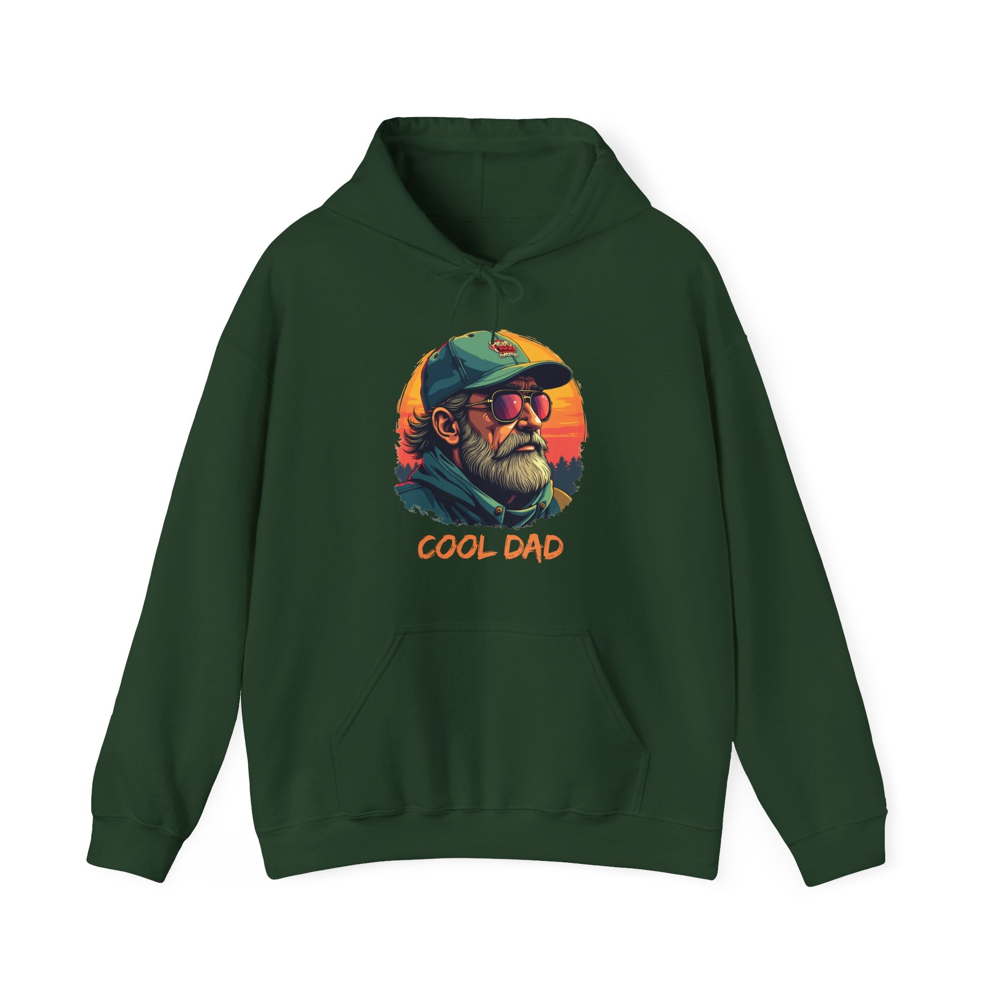 Green hoodie with 'Cool Dad' graphic on a white background