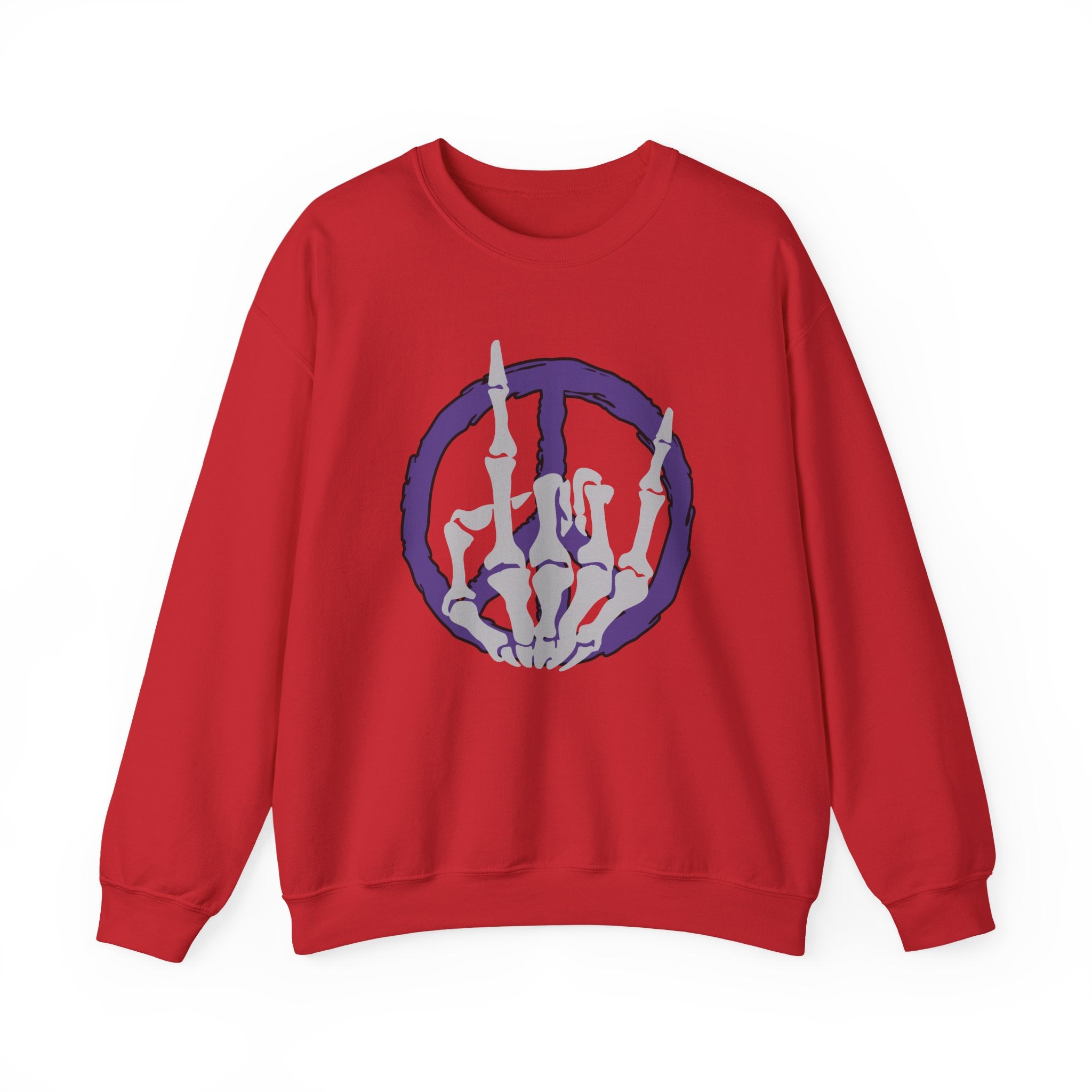 Red sweatshirt with a graphic design on a white background