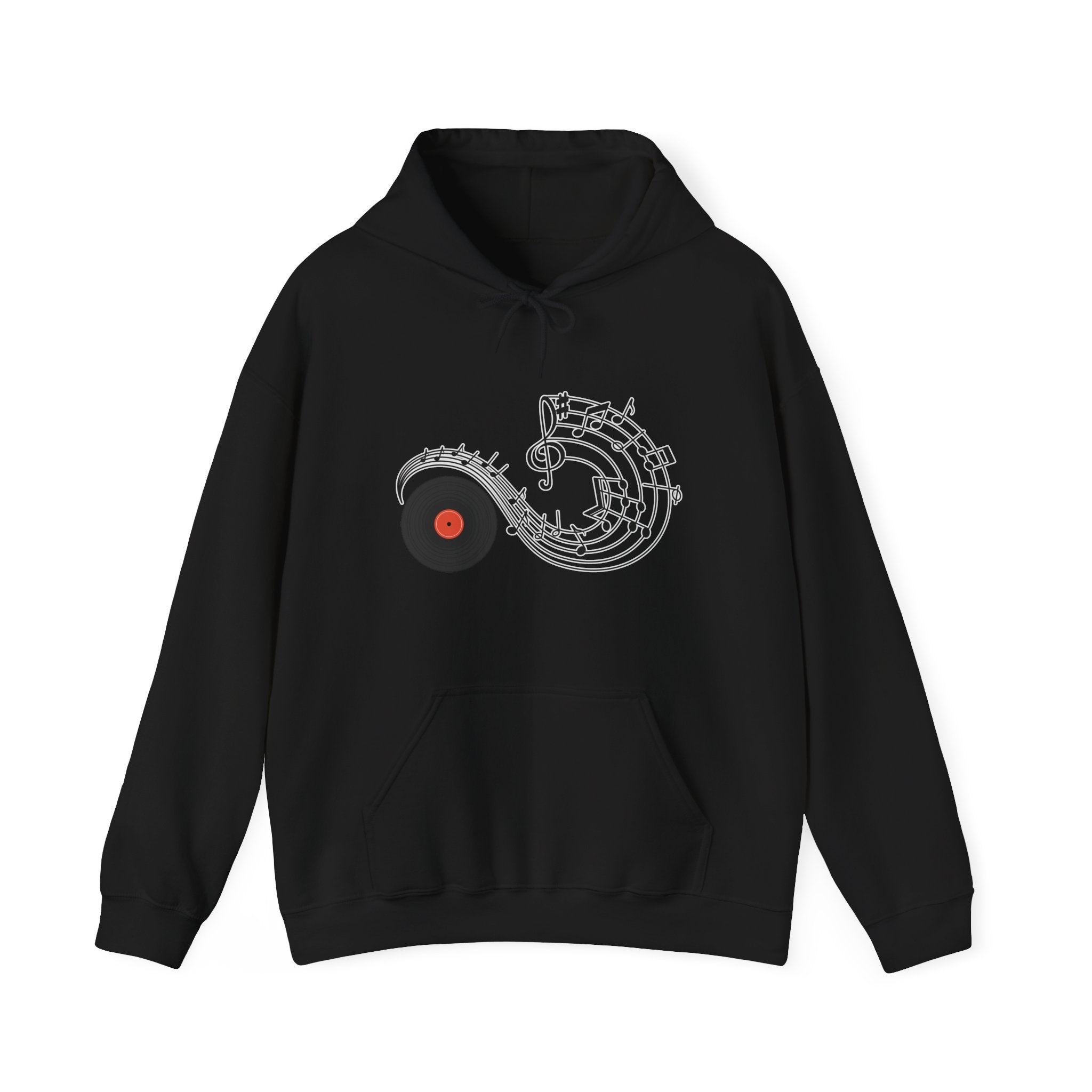 Black hoodie with a unique design on a white background
