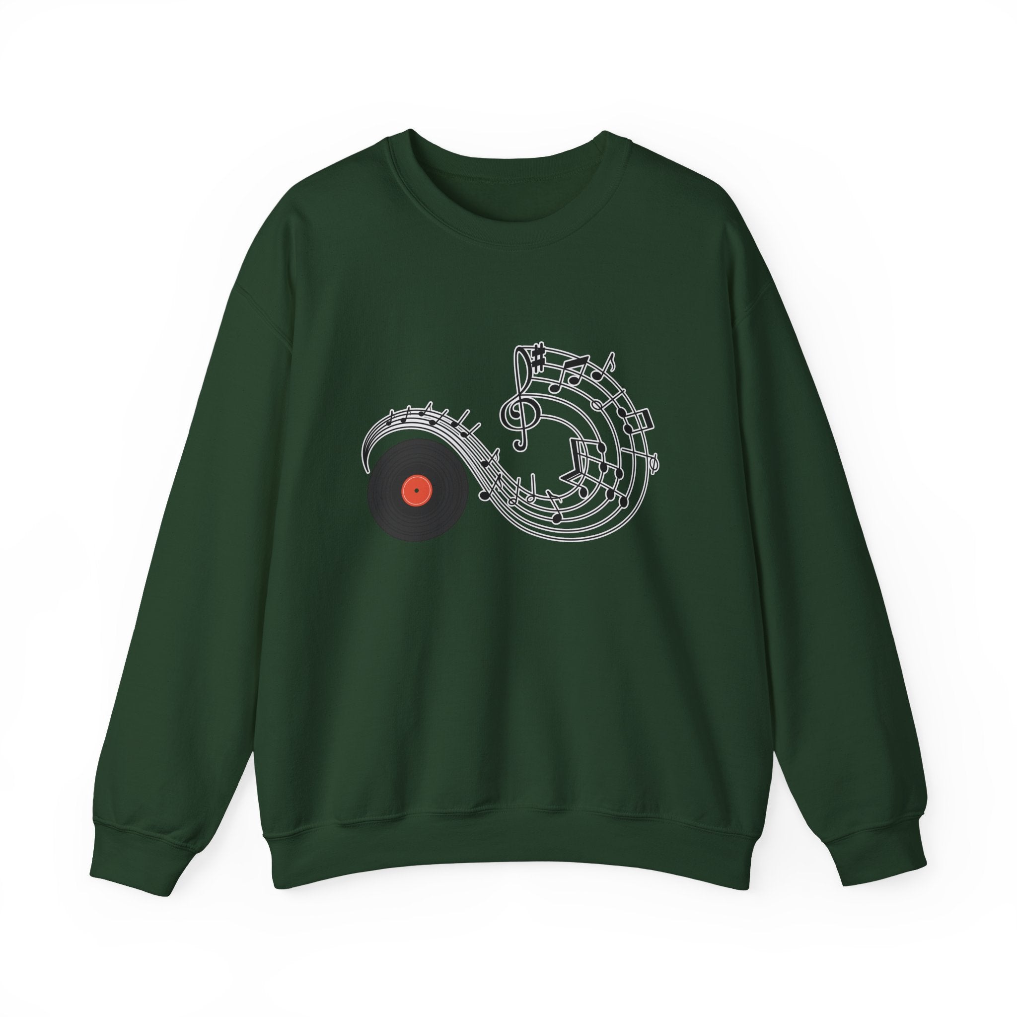 Forest green sweatshirt with a unique design on a white background
